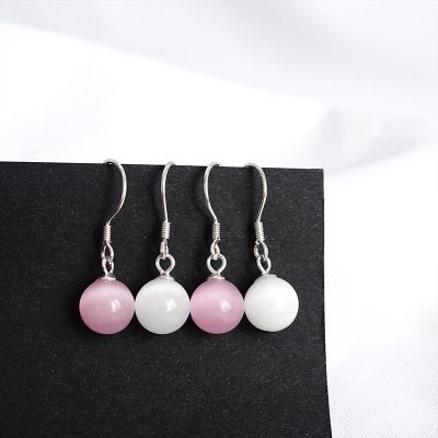 Bông Tai Bạc Nữ đính đá Mắt Mèo Tự Nhiên Tròn Rosie LILI 160646 4