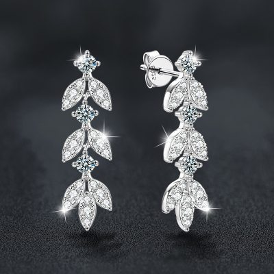 Bông Tai Bạc Nữ đính Kim Cương Moissanite Cành Và Lá Alyssa LILI 160558 2