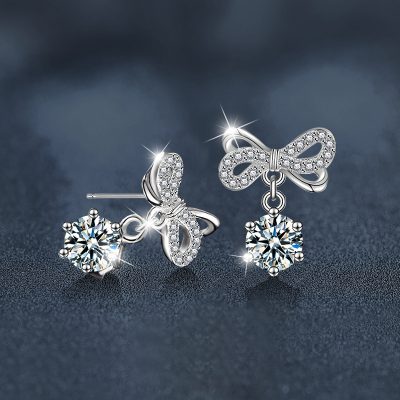 Bông Tai Bạc Nữ đính Kim Cương Moissanite Chiếc Nơ Luciana LILI 160550 3