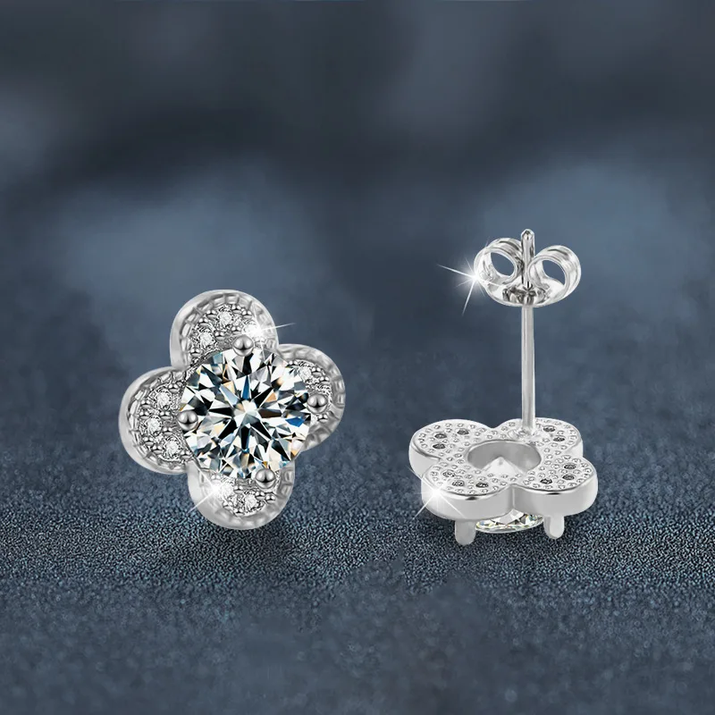 Bông Tai Bạc Nữ đính Kim Cương Moissanite Cỏ 4 Lá Journey LILI 160566 2