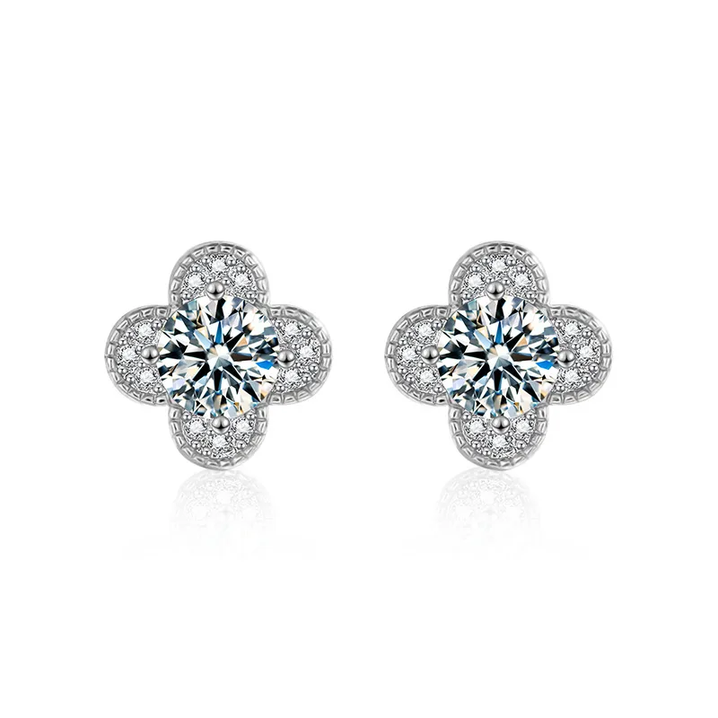 Bông Tai Bạc Nữ đính Kim Cương Moissanite Cỏ 4 Lá Journey LILI 160566 5