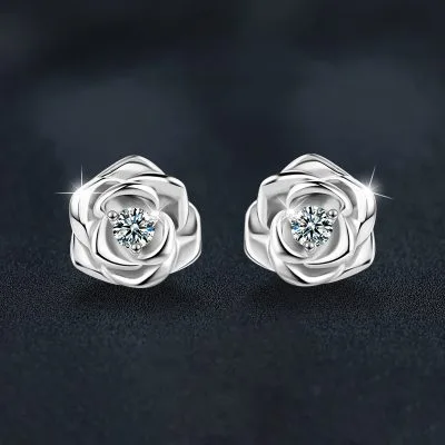 Bông Tai Bạc Nữ đính Kim Cương Moissanite Hoa Hồng Alyssa LILI 160400 1