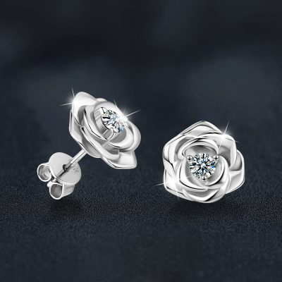 Bông Tai Bạc Nữ đính Kim Cương Moissanite Hoa Hồng Alyssa LILI 160400 3