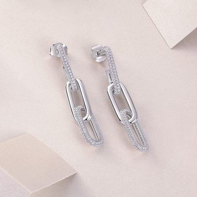 Bông Tai Bạc Nữ Nam đính Kim Cương Moissanite Chuỗi Xích Danna LILI 160378 2