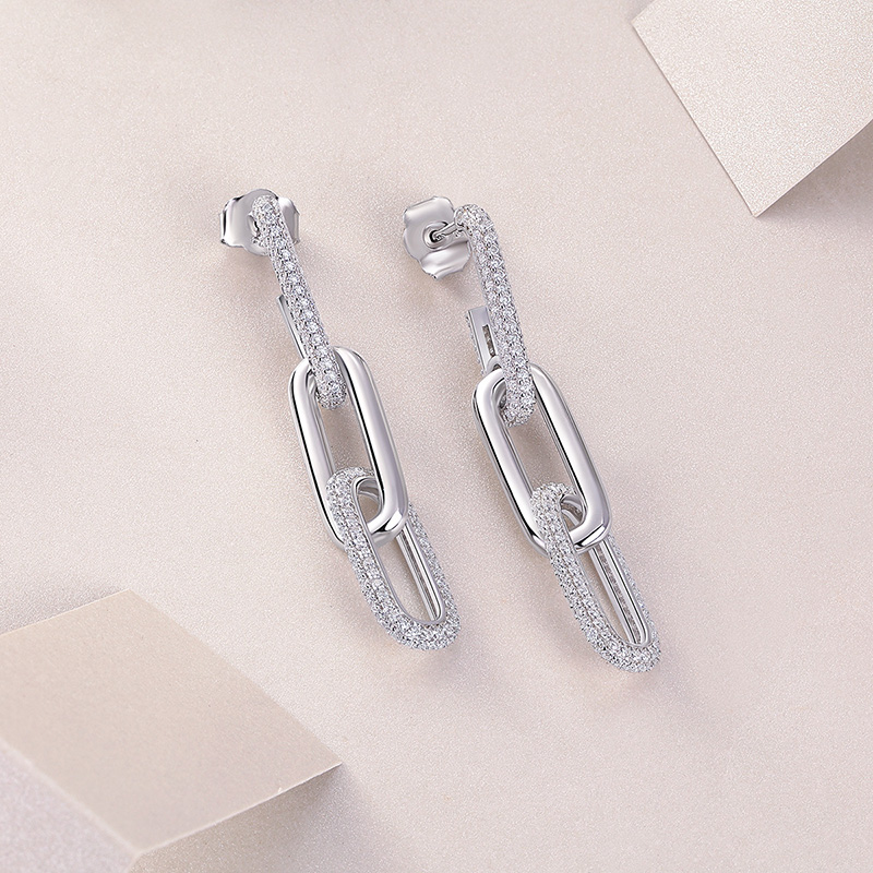 Bông Tai Bạc Nữ Nam đính Kim Cương Moissanite Chuỗi Xích Danna LILI 160378 2