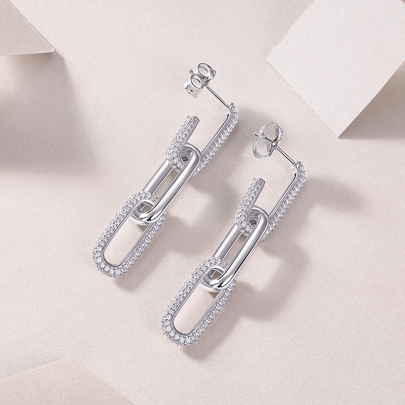 Bông Tai Bạc Nữ Nam đính Kim Cương Moissanite Chuỗi Xích Danna LILI 160378 3