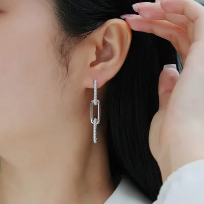 Bông Tai Bạc Nữ Nam đính Kim Cương Moissanite Chuỗi Xích Danna LILI 160378 4