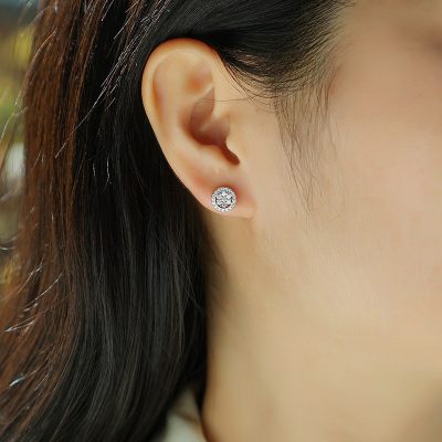 Bông Tai Bạc Nữ Nam đính Kim Cương Moissanite Tròn Shiloh LILI 160320 4
