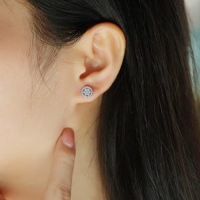 Bông Tai Bạc Nữ Nam đính Kim Cương Moissanite Tròn Shiloh LILI 160320 6