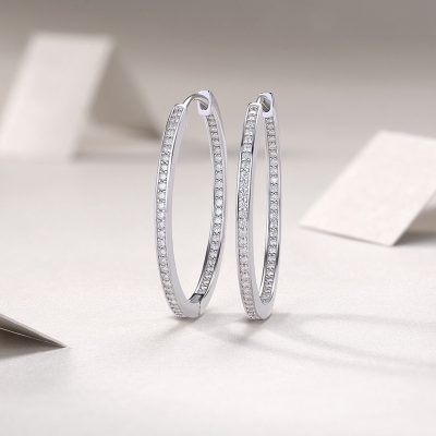 Bông Tai Bạc Nữ Nam đính Kim Cương Moissanite Tròn Cỡ Lớn Aubree LILI 160385 2