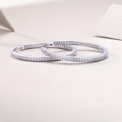 Bông Tai Bạc Nữ Nam đính Kim Cương Moissanite Tròn Cỡ Lớn Aubree LILI 160385 3