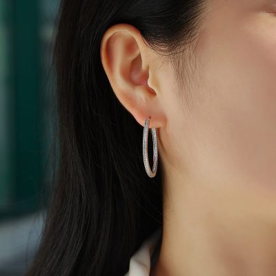 Bông Tai Bạc Nữ Nam đính Kim Cương Moissanite Tròn Cỡ Lớn Aubree LILI 160385 5
