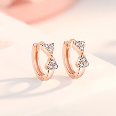 Bông Tai Bạc Nữ Tròn đính đá CZ Hình Chiếc Nơ Finley LILI 160263 1