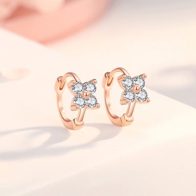Bông Tai Bạc Nữ Tròn đính đá CZ Hình Cỏ 4 Lá Marley LILI 160274 1