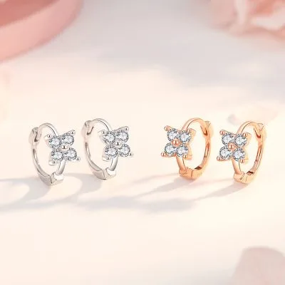 Bông Tai Bạc Nữ Tròn đính đá CZ Hình Cỏ 4 Lá Marley LILI 160274 3