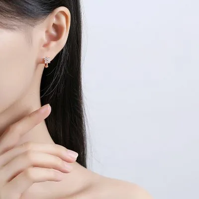 Bông Tai Bạc Nữ Tròn đính đá CZ Hình Cỏ 4 Lá Marley LILI 160274 4