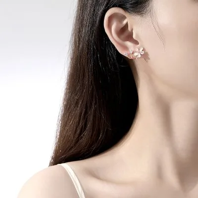 Bông Tai Bạc Nữ Tròn đính đá CZ Hoa Anh đào Finley LILI 160283 1