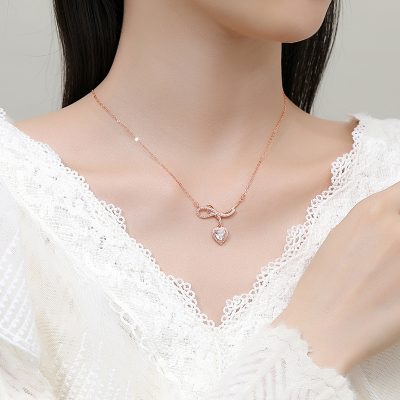 Dây Chuyền Bạc Nữ đính đá CZ Chiếc Nơ Tình Yêu Cecilia LILI 159657 2