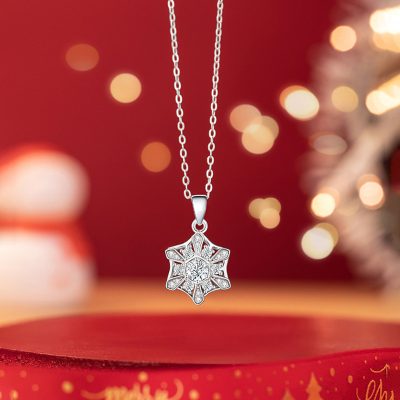 Dây Chuyền Bạc Nữ đính đá CZ Hình Bông Tuyết Xoay Tròn Snow LILI 159481 1