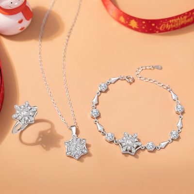 Dây Chuyền Bạc Nữ đính đá CZ Hình Bông Tuyết Xoay Tròn Snow LILI 159481 3