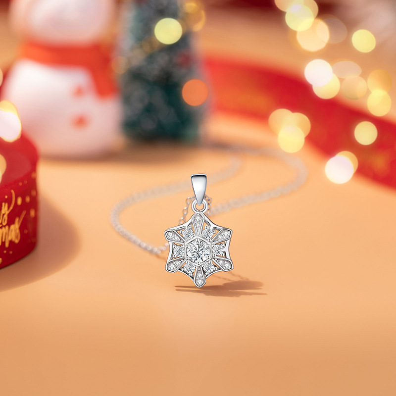 Dây Chuyền Bạc Nữ đính đá CZ Hình Bông Tuyết Xoay Tròn Snow LILI 159481 4
