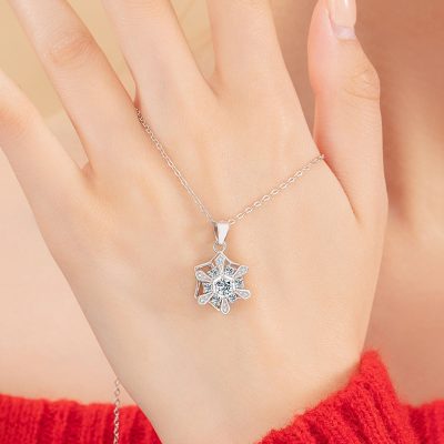 Dây Chuyền Bạc Nữ đính đá CZ Hình Bông Tuyết Xoay Tròn Snow LILI 159481 7
