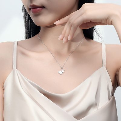 Dây Chuyền Bạc Nữ đính đá CZ Hình Lá Bạch Quả Esther LILI 159668 4