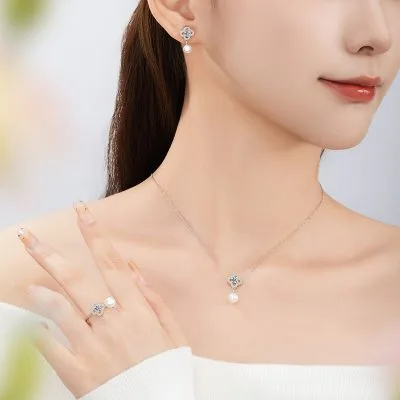 Dây Chuyền Bạc Nữ đính đá CZ, Ngọc Trai Cỏ 4 Lá Elliana LILI 159561 2
