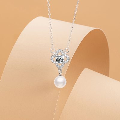 Dây Chuyền Bạc Nữ đính đá CZ, Ngọc Trai Cỏ 4 Lá Elliana LILI 159561 3