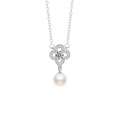 Dây Chuyền Bạc Nữ đính đá CZ, Ngọc Trai Cỏ 4 Lá Elliana LILI 159561 5