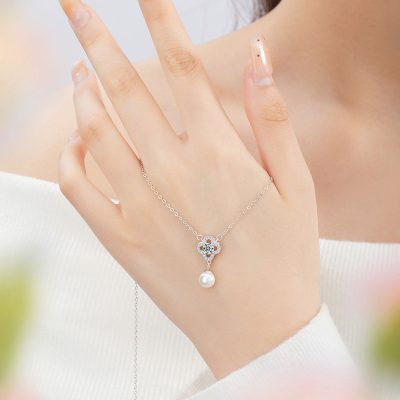 Dây Chuyền Bạc Nữ đính đá CZ, Ngọc Trai Cỏ 4 Lá Elliana LILI 159561 6
