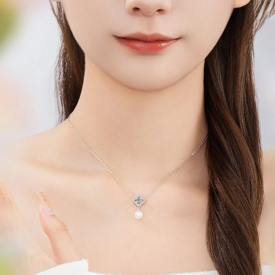 Dây Chuyền Bạc Nữ đính đá CZ, Ngọc Trai Cỏ 4 Lá Elliana LILI 159561 7
