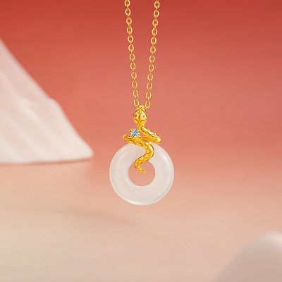 Dây Chuyền Bạc Nữ đính đá Chalcedony Rắn Vàng May Mắn Amara LILI 159623 1