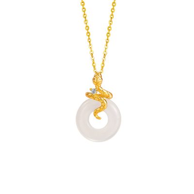 Dây Chuyền Bạc Nữ đính đá Chalcedony Rắn Vàng May Mắn Amara LILI 159623 2