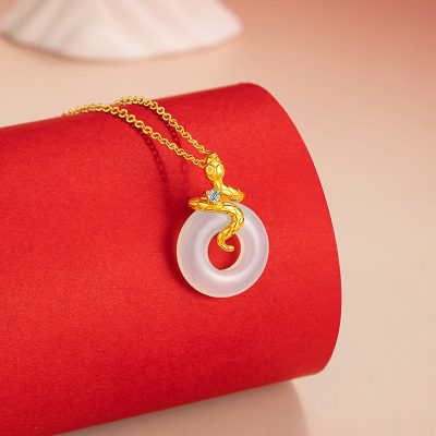 Dây Chuyền Bạc Nữ đính đá Chalcedony Rắn Vàng May Mắn Amara LILI 159623 4