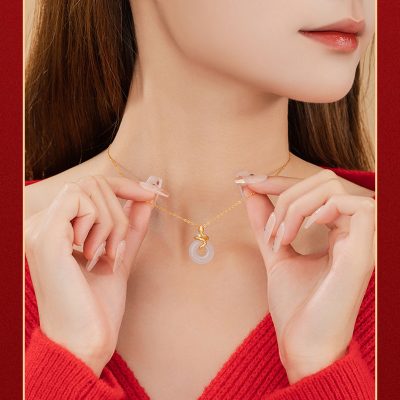 Dây Chuyền Bạc Nữ đính đá Chalcedony Rắn Vàng May Mắn Amara LILI 159623 6