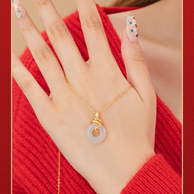 Dây Chuyền Bạc Nữ đính đá Chalcedony Rắn Vàng May Mắn Amara LILI 159623 7