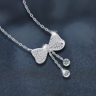 Dây Chuyền Bạc Nữ đính Kim Cương Moissanite Nơ Xinh Xắn Isabelle LILI 159827 2