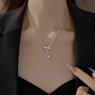 Dây Chuyền Bạc Nữ đính Kim Cương Moissanite Nơ Xinh Xắn Isabelle LILI 159827 4