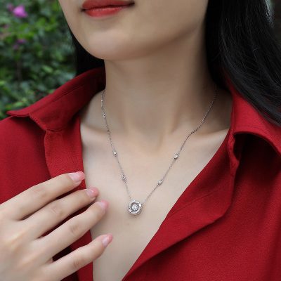 Dây Chuyền Bạc Nữ đính Kim Cương Moissanite Tròn đá Nhảy Piper LILI 159784 2