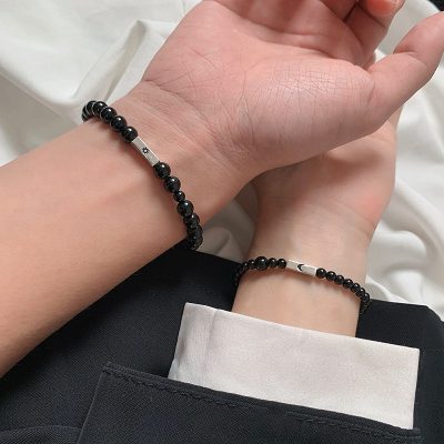 Lắc Tay Bạc Cặp đôi đính đá Mã Não đen Nova LILI 158864 2