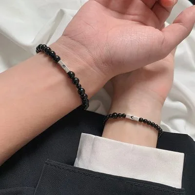 Lắc Tay Bạc Cặp đôi đính đá Mã Não đen Nova LILI 158864 2