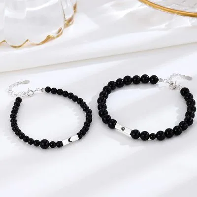 Lắc Tay Bạc Cặp đôi đính đá Mã Não đen Nova LILI 158864 3