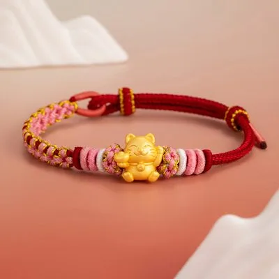 Lắc Tay Bạc Nữ Dây Bện Mèo Thần Tài Isabella LILI 158187 3