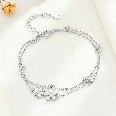 Lắc Tay Bạc Nữ đính đá CZ 2 Tầng Hình Bông Hoa 5 Cánh Adhara LILI 158360 1
