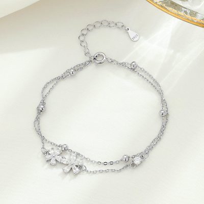 Lắc Tay Bạc Nữ đính đá CZ 2 Tầng Hình Bông Hoa 5 Cánh Adhara LILI 158360 3