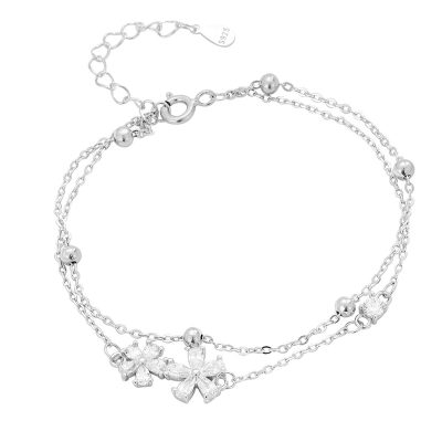 Lắc Tay Bạc Nữ đính đá CZ 2 Tầng Hình Bông Hoa 5 Cánh Adhara LILI 158360 5