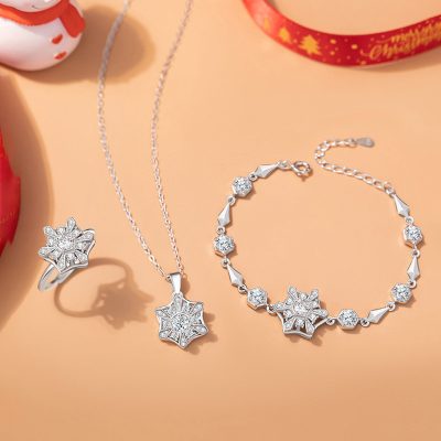 Lắc Tay Bạc Nữ đính đá CZ Hình Bông Tuyết Xoay Tròn Alitzel LILI 158329 1