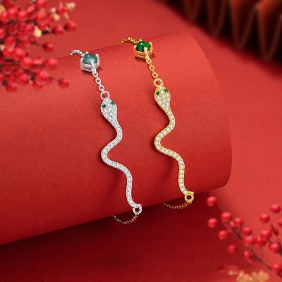 Lắc Tay Bạc Nữ đính đá CZ Hình Rắn Dễ Thương Kya LILI 158374 1