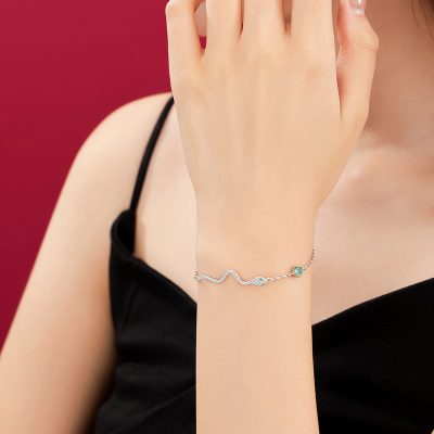 Lắc Tay Bạc Nữ đính đá CZ Hình Rắn Dễ Thương Kya LILI 158374 3